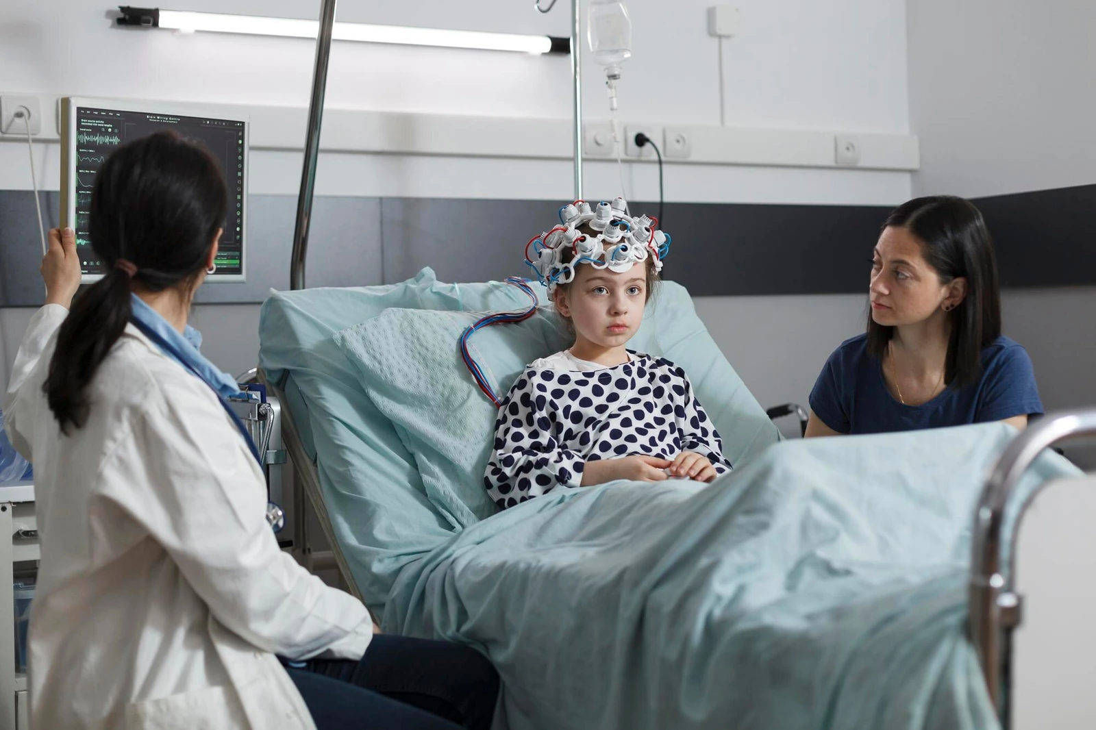 A brain scan being reviewed by a clinician