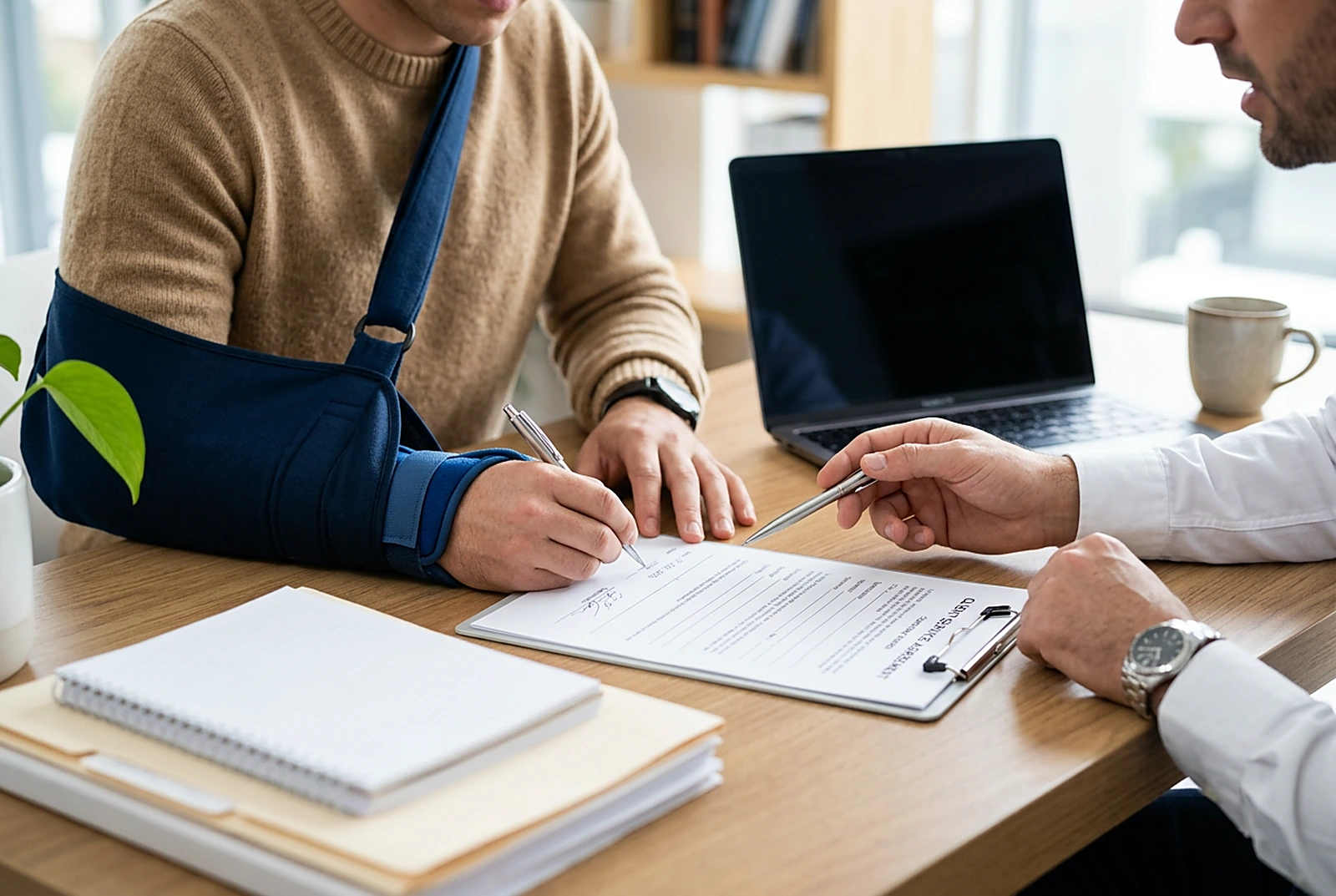 An attorney reviewing accident documents with a client