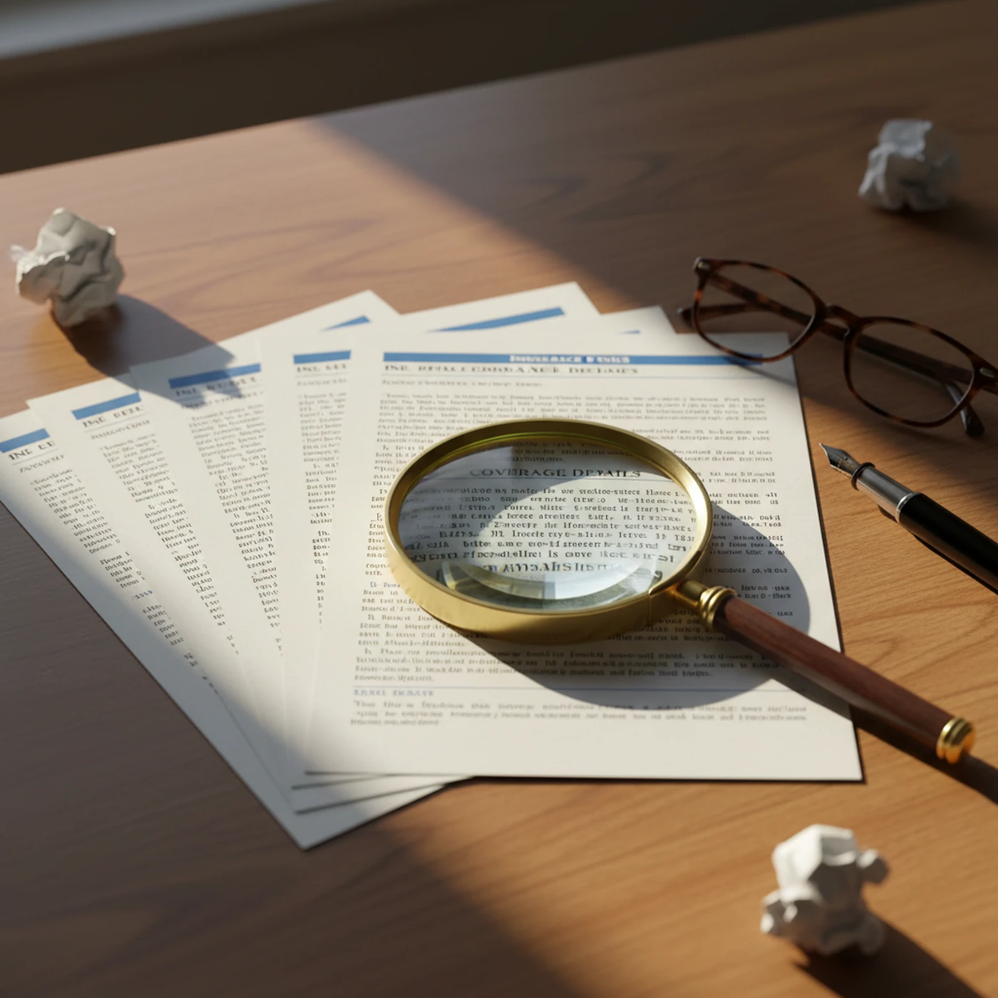 A magnifying glass over an insurance policy's coverage details